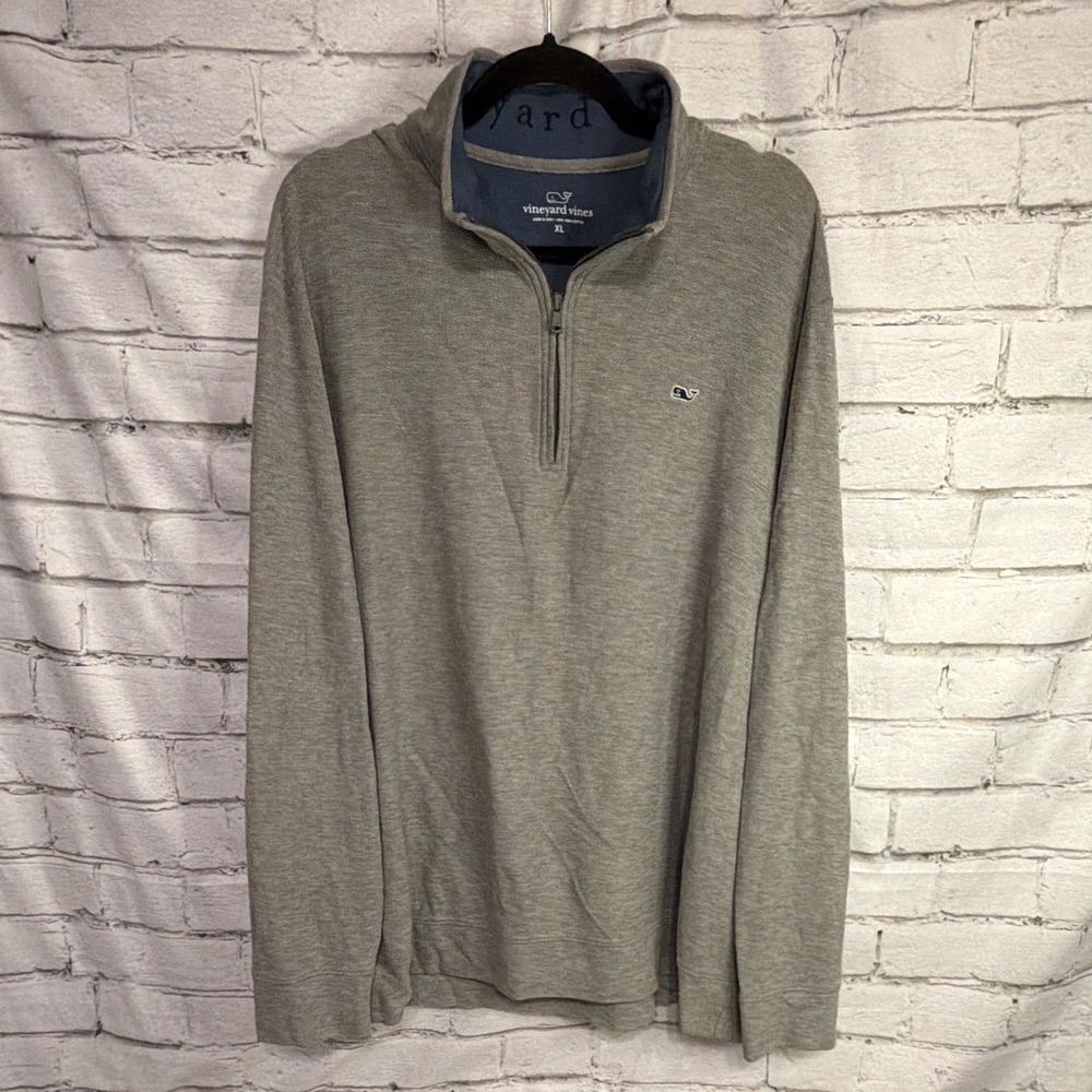 Vineyard Vines Sweater Mens XL Gray 1/4 Zip High Neck Pullover Casual Golf